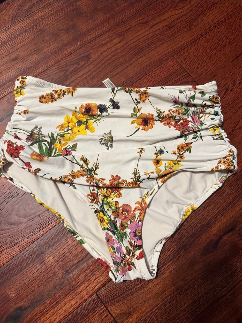 Anthropologie Alihop Medium White Floral High-Waist Bikini Bottoms